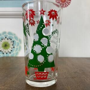 Vintage Merry Christmas Drinking Glass, 1970s Happy New Year Holiday Bar Tumbler